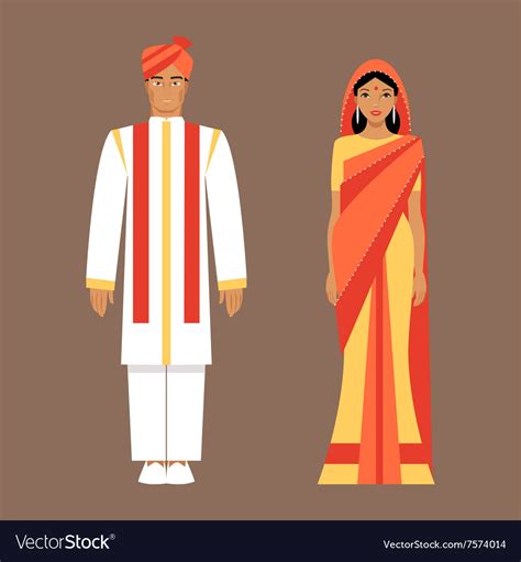 Indian Man And Woman In Traditional Clothes Vector Image