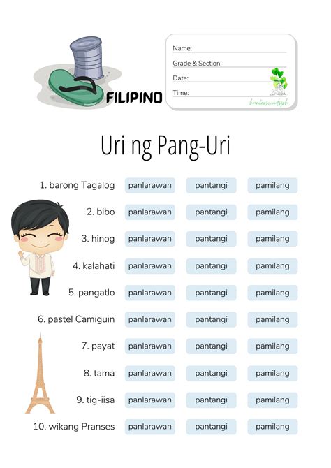 uri ng panghalip worksheet grade 1 printable worksheets and pang uri worksheets for grade 2 a