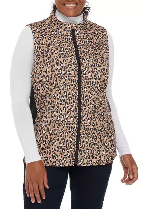 kim rogers® plus size leopard puffer vest with knit sides belk