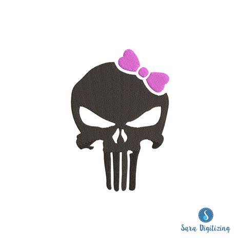 Punisher Skull Pink Bow Embroidery Design Nicely Design Lady Etsy