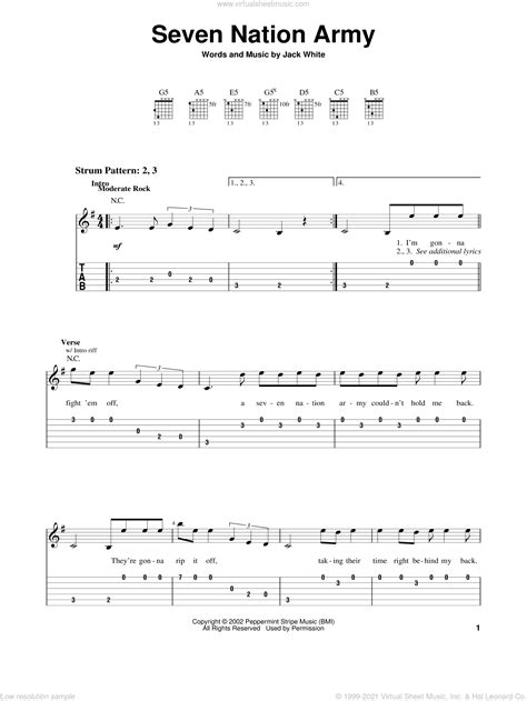 Seven Nation Army Sheet Music For Guitar Solo Easy Tablature