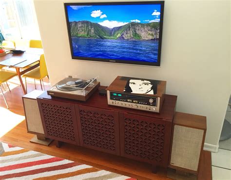 Vintage Stereo System With West Elm Console For Record Storage Pioneer