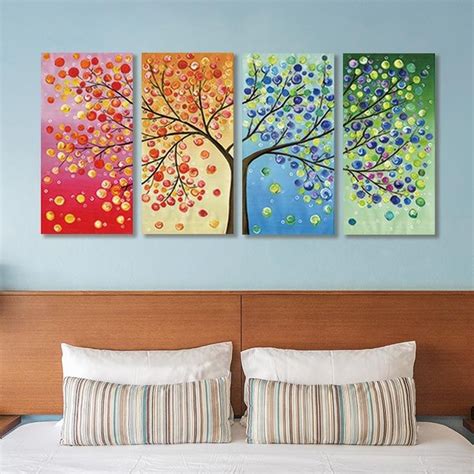 Four Seasons Tree Of Life Wall Art In 2020 Winter Wall Art Colorful