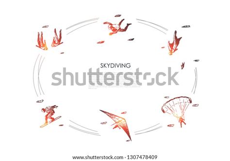 Skydiving People Air Jumping Parachute Skydiving Stock Vector Royalty