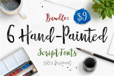 Bundle 6 Hand Painted Script Fonts From Dhan Studio Only 9