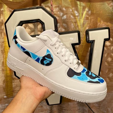 Blue Bape Air Force 1 Custom Sneakers Athletic Shoes Man Etsy