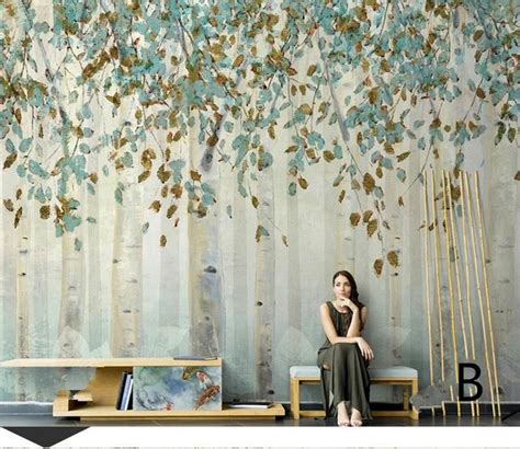 Oil Painting Abstract Birch Trees Wallpaper Wall Mural Etsy In 2022