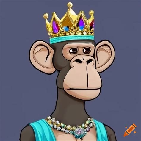 Rich Ape Nft A Cute Face With Jeweled Crown And Royal Dress High