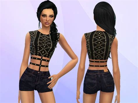Puresims Studded Outfit Crop Top And Shorts Crop Tops Stud Outfits