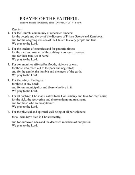 Prayer Of The Faithful Thirtieth Sunday In Ordinary Time