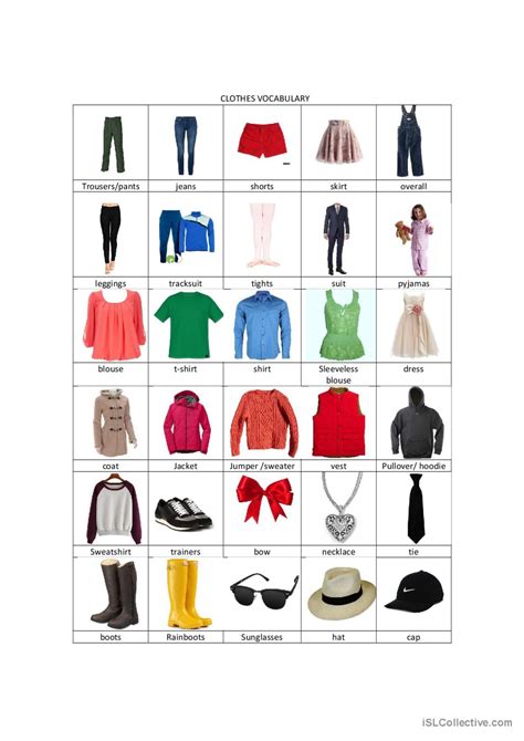 Clothes Vocabulary English Esl Worksheets Pdf And Doc