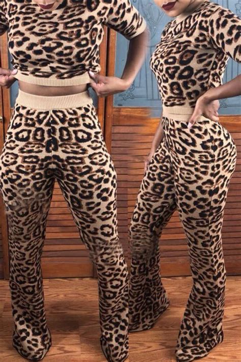 Sweet Leopard Printed Two Piece Pants Set S Leopard Two Piece Pants Set Leopard Outfits Half