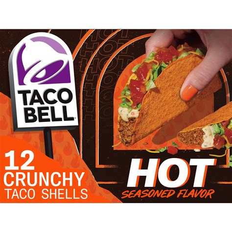 Taco Bell Hot Crunchy Seasoned Flavor Taco Shells 12 Ct Box
