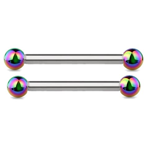 14g Rainbow Internally Threaded Titanium Anodised Surgical Steel 14mm Or 16mm Barbell Tongue