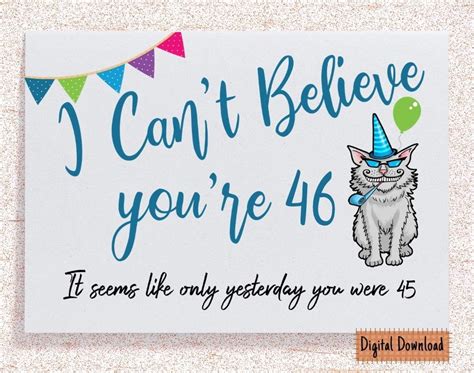 Printable Funny 46th Birthday Card For Her Sarcastic Birthday Etsy