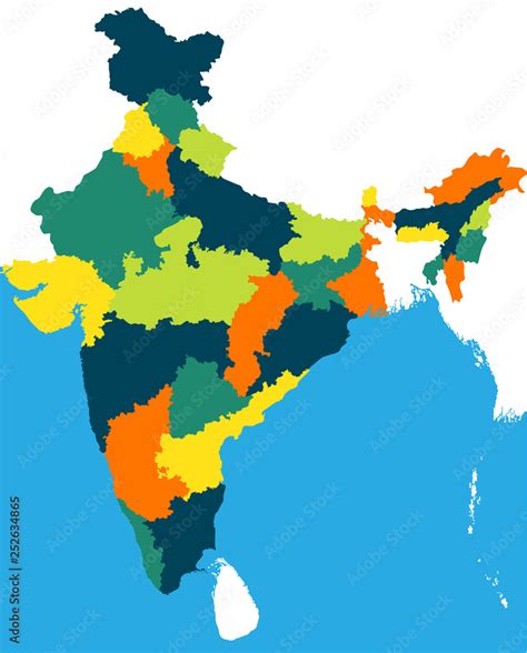 Map Of The Republic Of India With The States Colored Vector In Bright