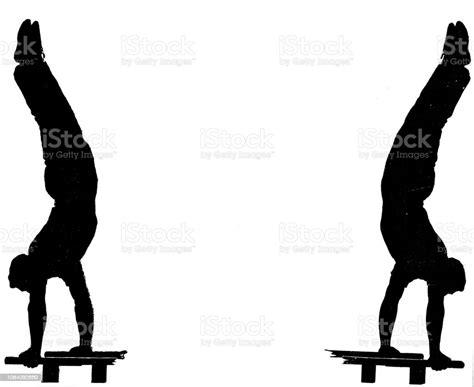 Victorian Black And White Silhouette Of Two Men Doing A Handstand On A