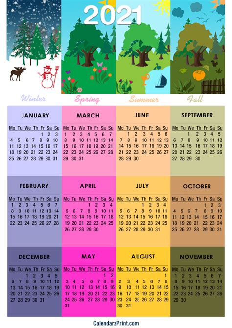 calendar  paper size printable   seasons