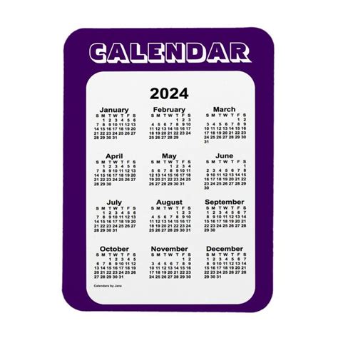 2024 Purple Calendar By Janz 3x4 Magnet Zazzle Custom Calendar