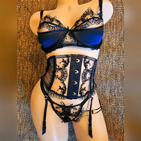 Honey Birdette Intimates And Sleepwear Honey Birdette 3piece Charlotta Bra 32f Waspie M Thong