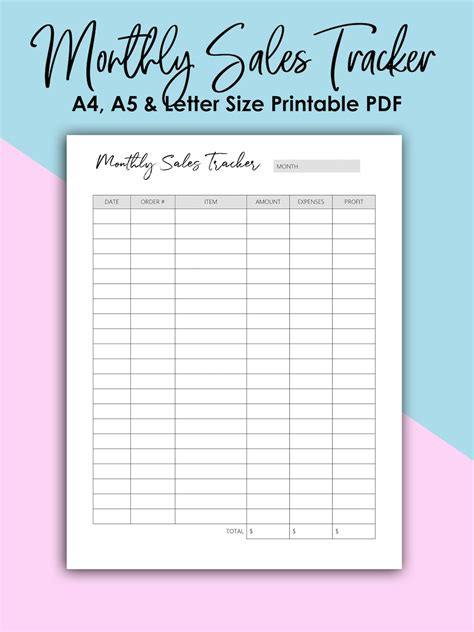 Monthly Sales Tracker Printable Small Business Planner Etsy