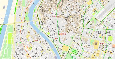 Seville Spain Map Vector Exact City Plan High Detailed