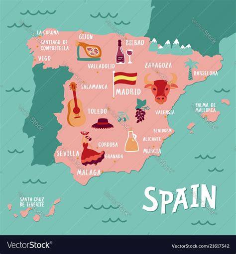 Lonely planet's guide to spain. Tourist map of spain travel with vector image on