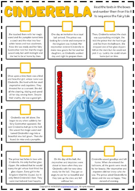 Cinderella Esl Sequencing The Story Worksheet Reading Comprehension