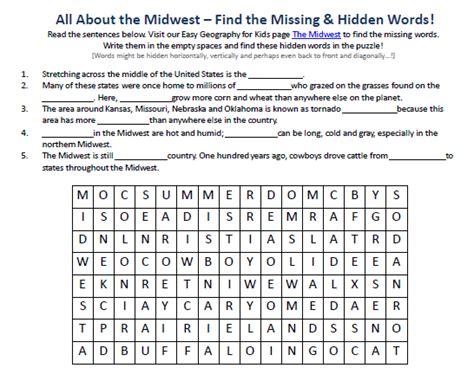 Image Of The Midwest Worksheet Free Geography Science For Kids