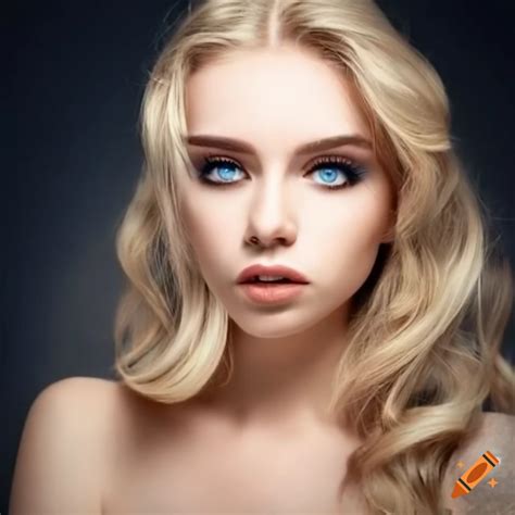 Blonde Wavy Hair Girl With Heavy Blue Eye Makeup Looking Seductive