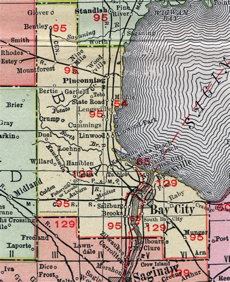 Bay County Michigan 1911 Map Rand Mcnally Bay City Pinconning