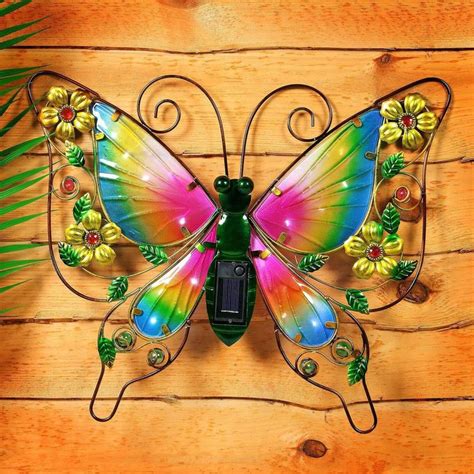 Handmade Beautiful Solar Powered Metal Butterfly Led Light Garden Wall