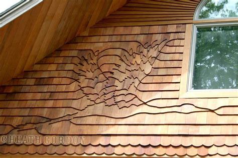 We offer custom, unique and artistic cedar shingle patterns and panels, workshops on creating silhouette shingle art and an unlimited variety of cedar shingle siding designs. Bird (heron?) in Flight shingle art by Heath Gordon https ...