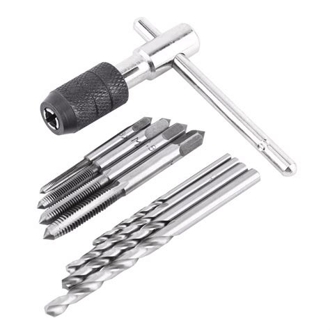 9pcsset Screw Taps And T Shaped Wrench And Twist Drill Bits Threading