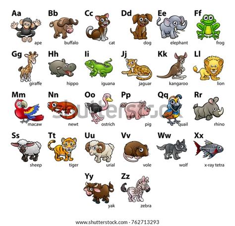 Animal Cartoon Character Alphabet Set Abc เวกเตอร์สต็อก ปลอดค่า