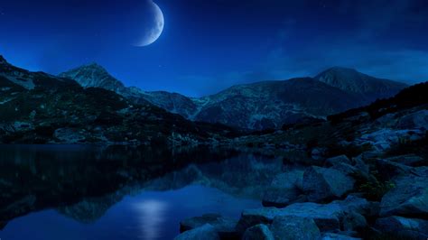 Night Half Moon Mountains Lake Bulgaria Wallpapers Hd Wallpapers Id