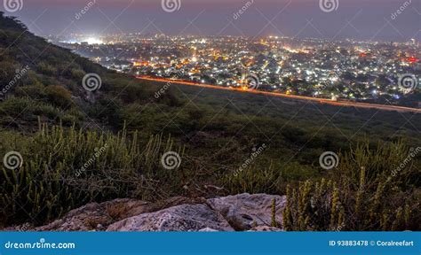 Desert At Night With City Lights Stock Photo Image Of Destination