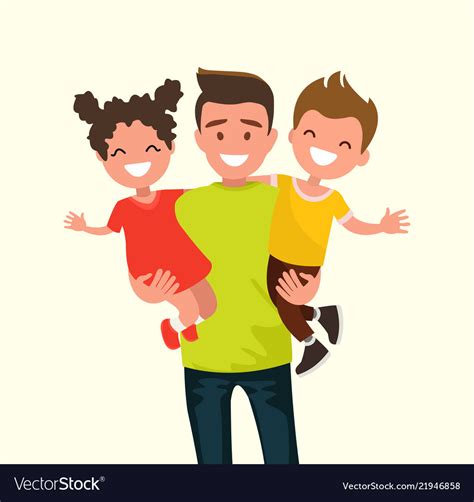happy dad holding his son and daughter royalty free vector