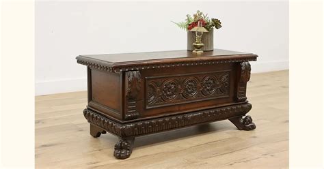Italian Renaissance Antique Carved Cassone Dowry Chest Trunk