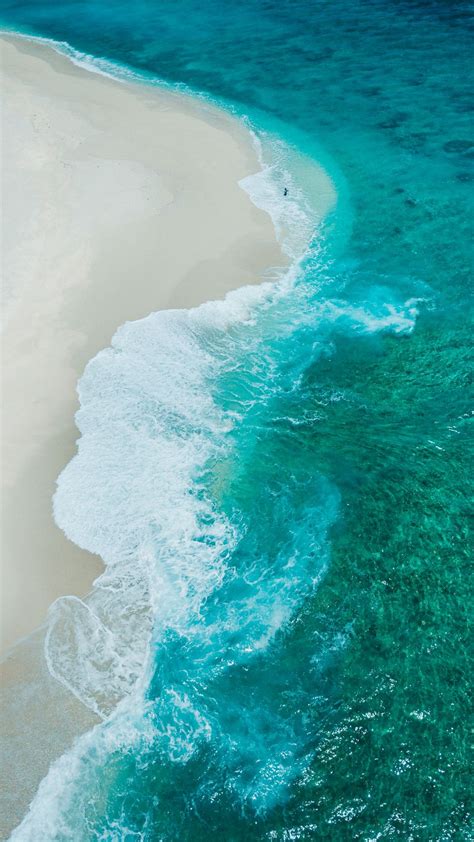 Download Wallpaper 1080x1920 Beach Waves Coast Aerial View Samsung