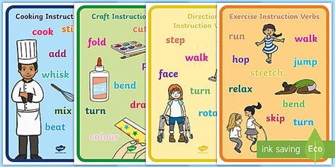 Instruction Words Verbs Display Posters Teacher Made