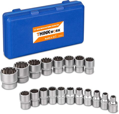 12 Drive Universal Spline Socket Set Thinkwork 19 Pieces Bolt Extractor Tool Set