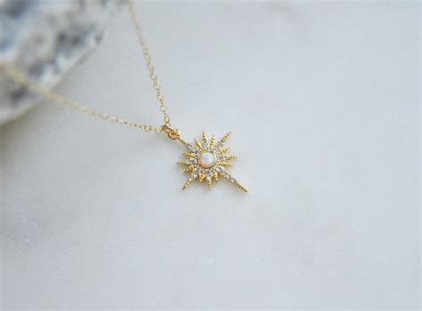 Opal Star Necklace Gold Celestial Necklace October Etsy
