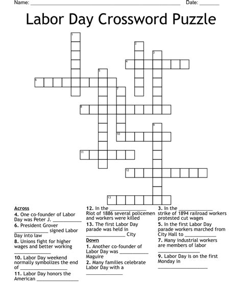 Labor Day Crossword Puzzle Wordmint