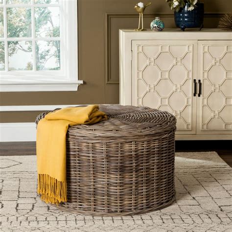 Faviola outdoor wicker coffee table with storage, multibrown. Safavieh Jesse Wicker Storage Gray Coffee Table-SEA7034B ...