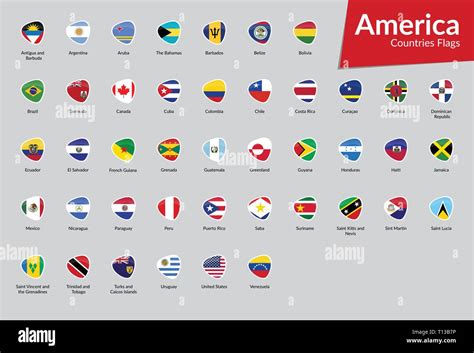 American Continent Countries Flags Vector Icon Collection Stock Vector