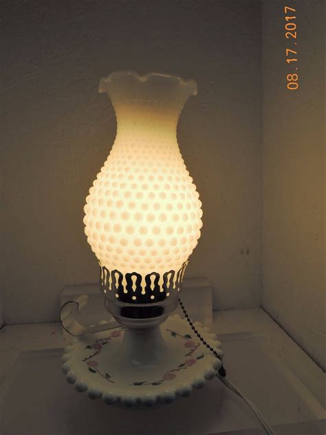 Vintage White Milk Glass Hobnail Colonial Hurricane Table Lamp W