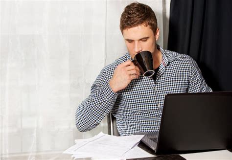 Portrait Of Man Working In Home Office Stock Photo Image Of Lifestyle