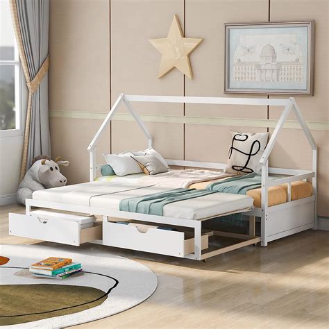 Buy Extending Wooden Daybed With Two Drawers Platform Bed With Trundle