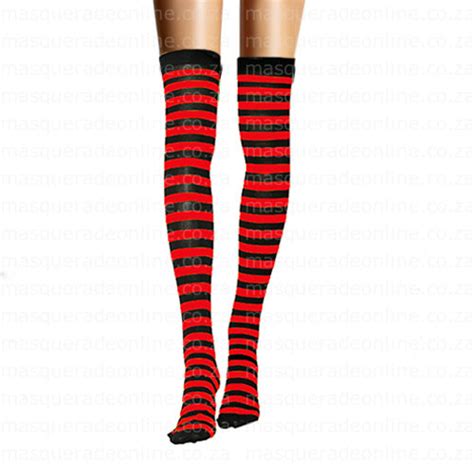 red and black stripe thigh high stockings masquerade costume hire